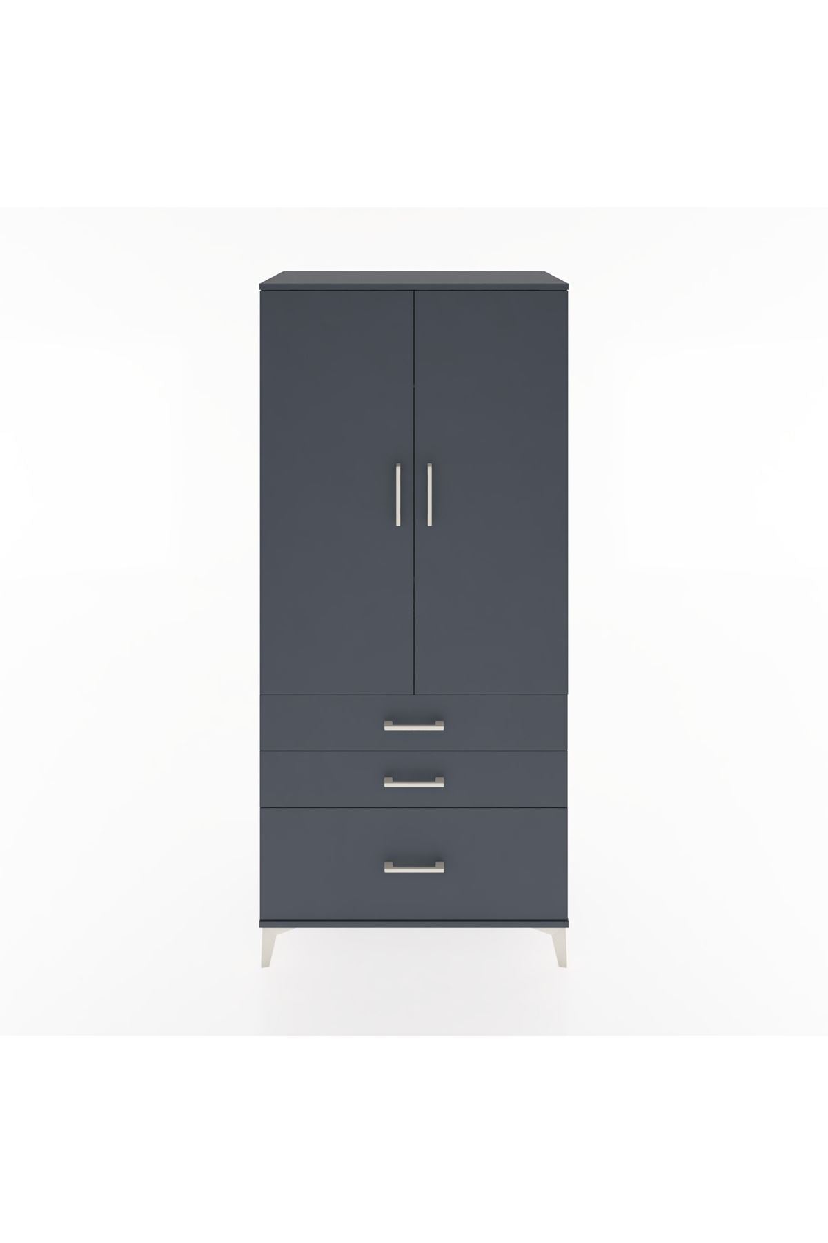 Hyperion Dolap 2 Raflı 3 Çekmeceli Tek Askılı 88x44x195 Antrasit-Antrasit