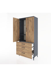 Hyperion Dolap 2 Raflı 3 Çekmeceli Tek Askılı 88x44x195 Antrasit-Çam