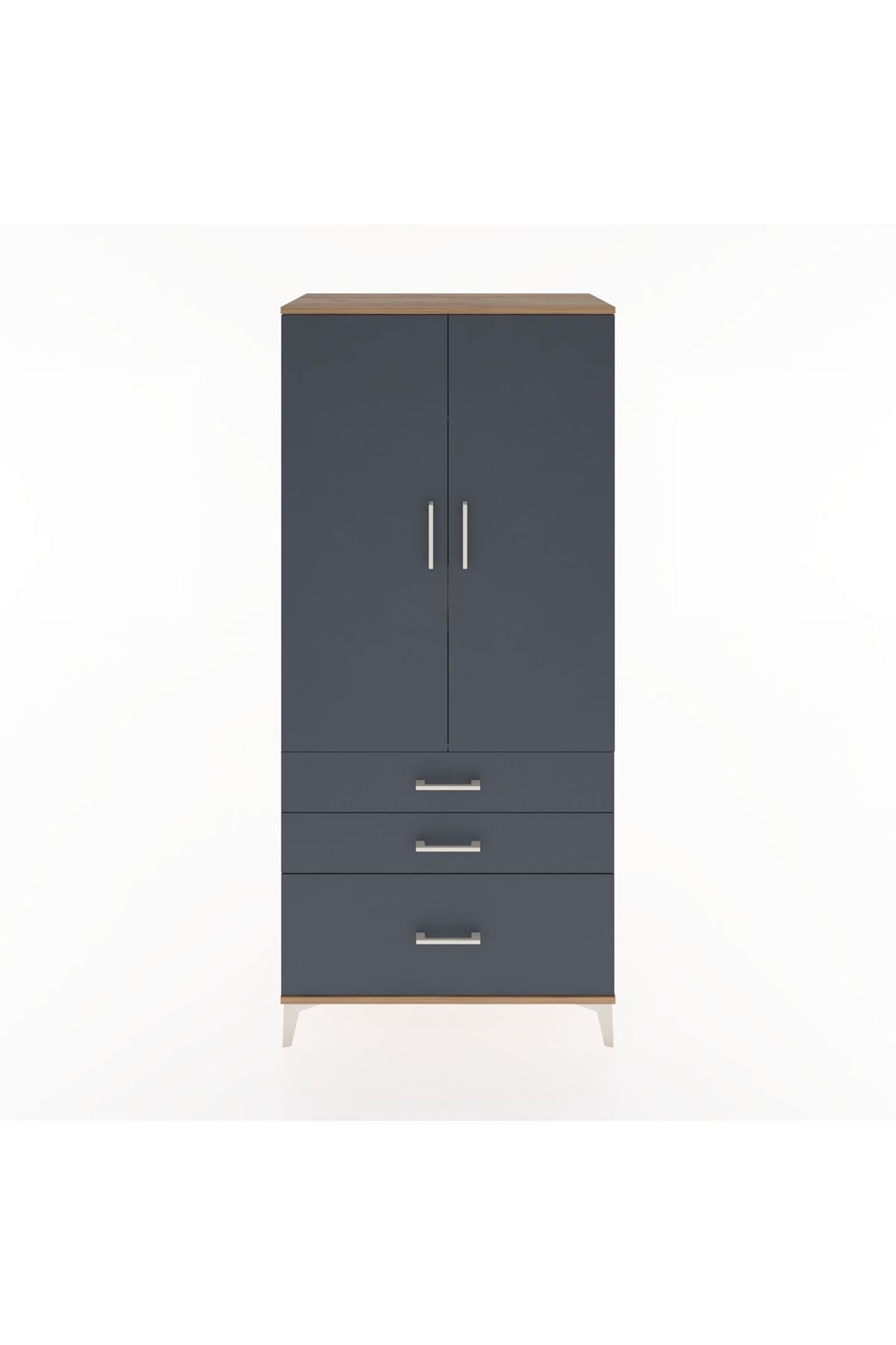 Hyperion Dolap 2 Raflı 3 Çekmeceli Tek Askılı 88x44x195 Çam-Antrasit