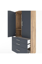 Hyperion Dolap 2 Raflı 3 Çekmeceli Tek Askılı 88x44x195 Çam-Antrasit