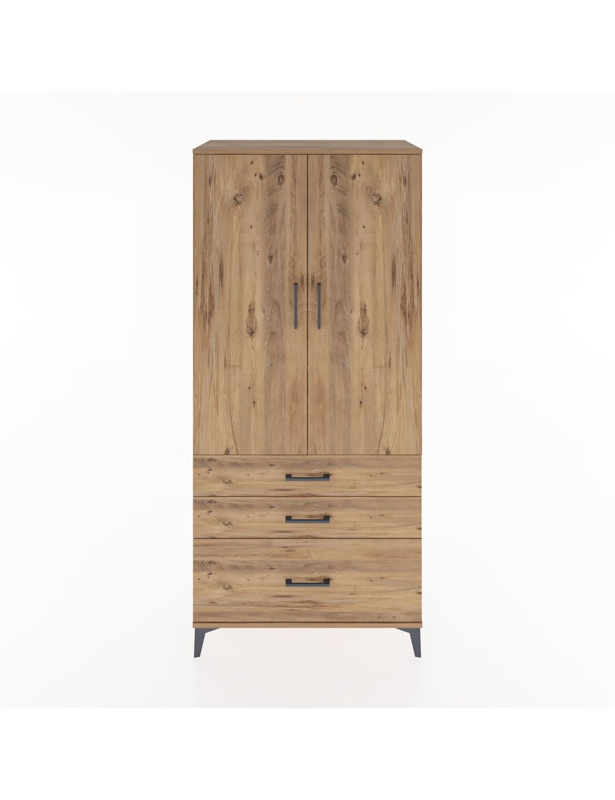 Hyperion Dolap 2 Raflı 3 Çekmeceli Tek Askılı 88x44x195 Çam-Çam