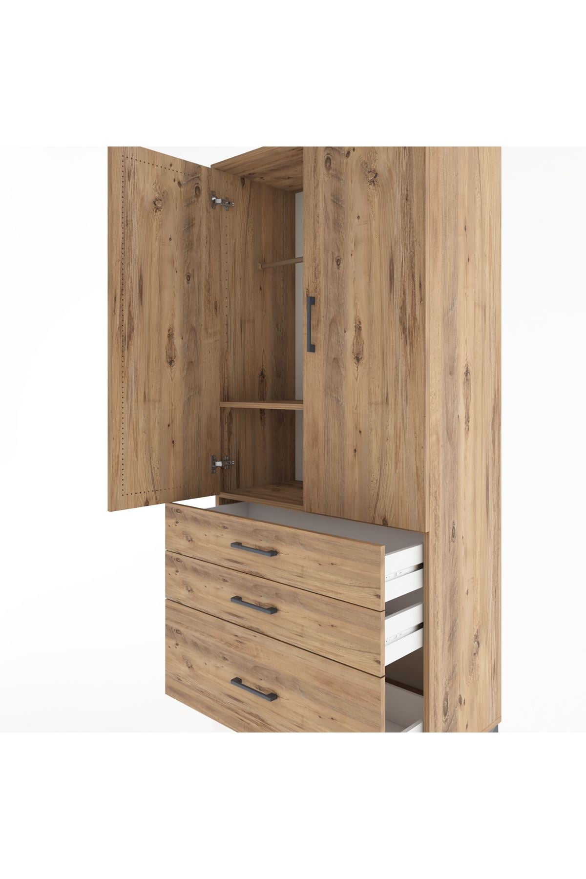 Hyperion Dolap 2 Raflı 3 Çekmeceli Tek Askılı 88x44x195 Çam-Çam