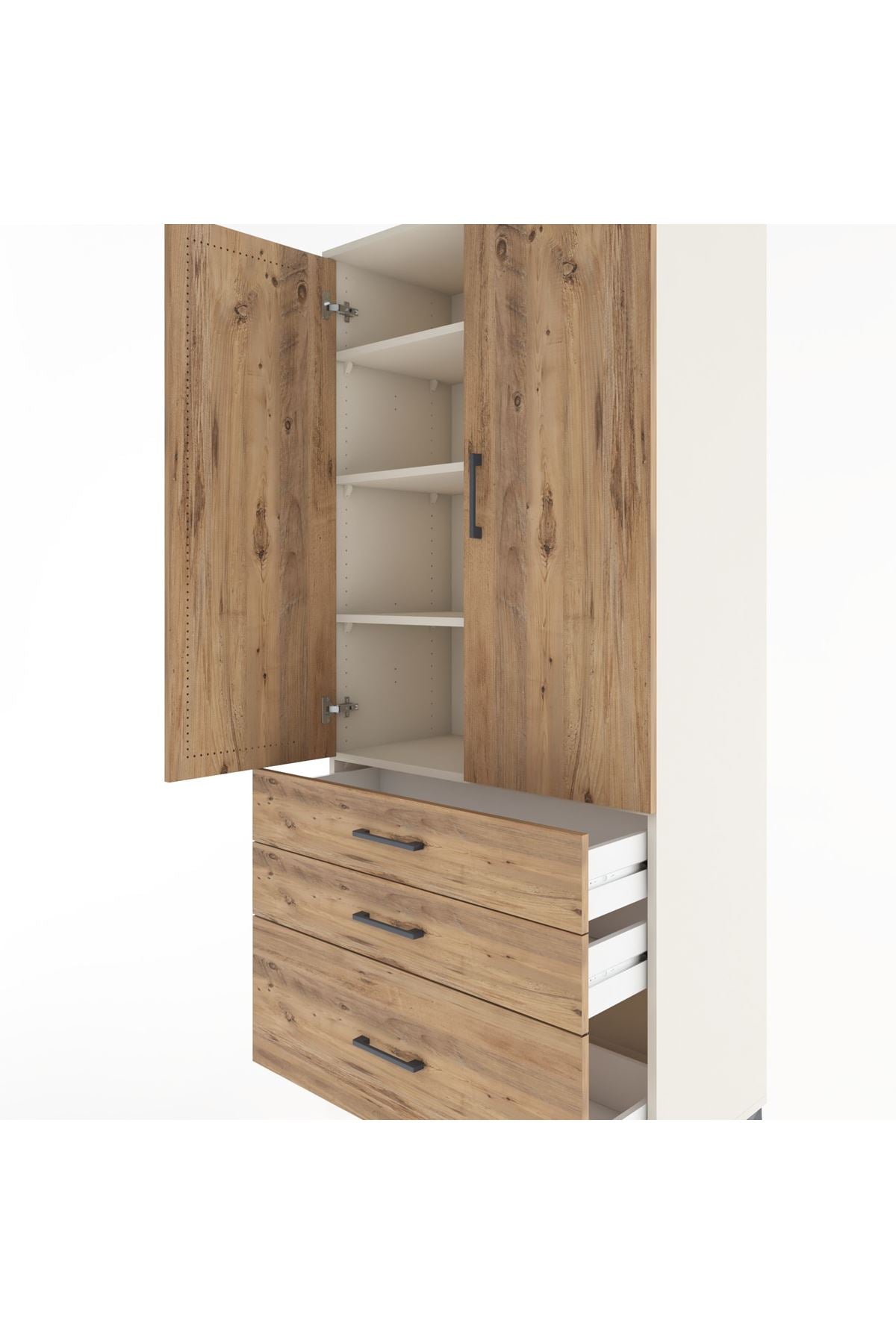 Hyperion Dolap 4 Raflı 3 Çekmeceli 2 Kapaklı 88x44x195 Aytaşı-Çam