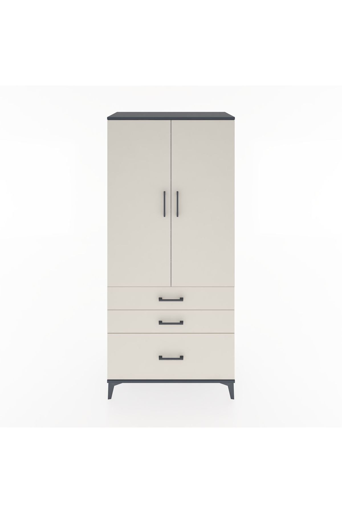 Hyperion Dolap 4 Raflı 3 Çekmeceli 2 Kapaklı 88x44x195 Antrasit-Aytaşı