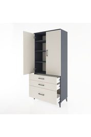 Hyperion Dolap 4 Raflı 3 Çekmeceli 2 Kapaklı 88x44x195 Antrasit-Aytaşı