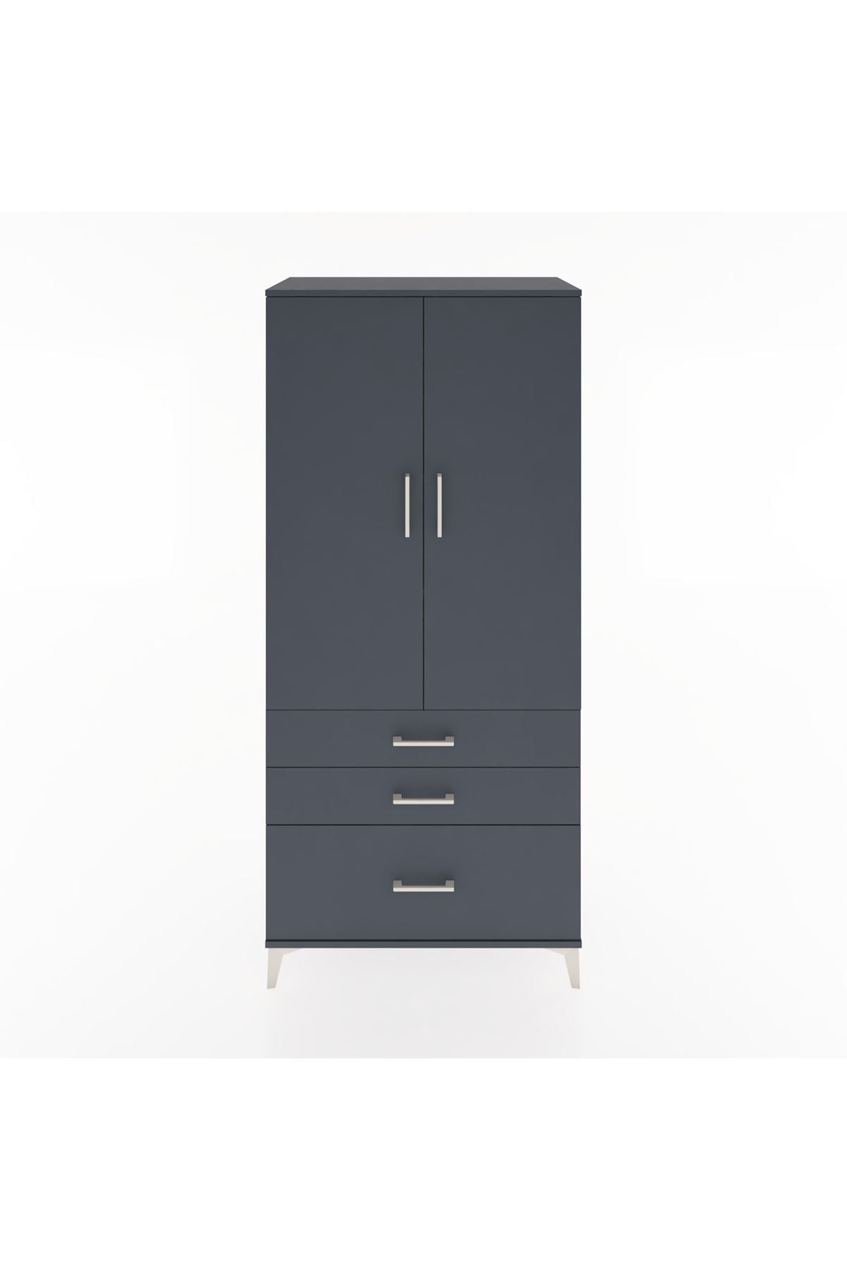 Hyperion Dolap 4 Raflı 3 Çekmeceli 2 Kapaklı 88x44x195 Antrasit-Antrasit