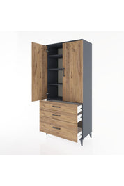 Hyperion Dolap 4 Raflı 3 Çekmeceli 2 Kapaklı 88x44x195 Antrasit-Çam