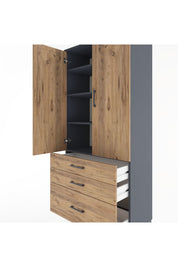 Hyperion Dolap 4 Raflı 3 Çekmeceli 2 Kapaklı 88x44x195 Antrasit-Çam