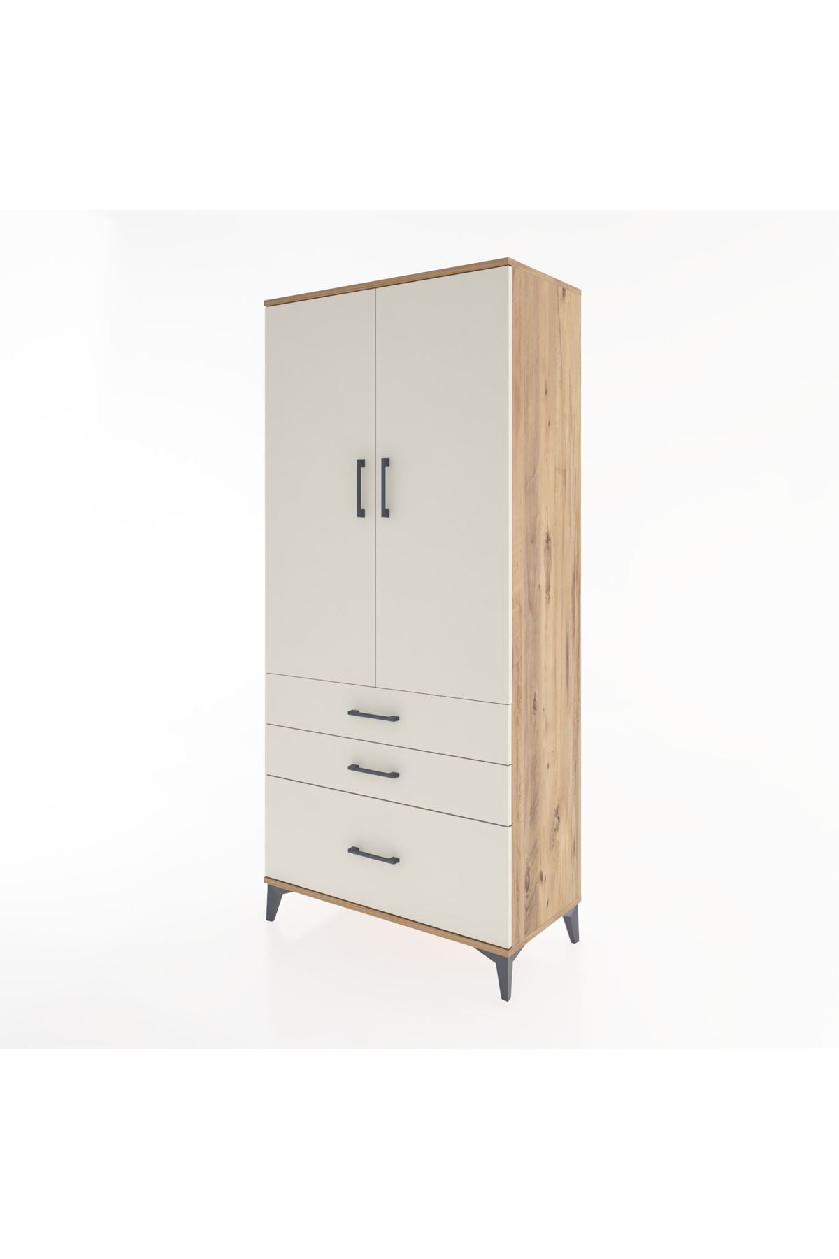 Hyperion Dolap 4 Raflı 3 Çekmeceli 2 Kapaklı 88x44x195 Çam-Aytaşı