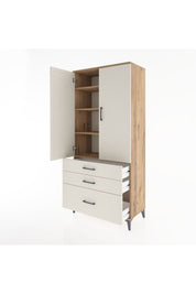 Hyperion Dolap 4 Raflı 3 Çekmeceli 2 Kapaklı 88x44x195 Çam-Aytaşı