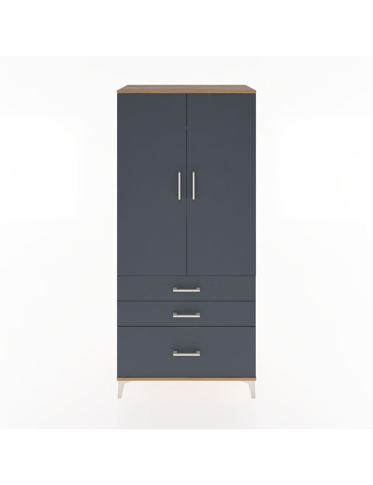 Hyperion Dolap 4 Raflı 3 Çekmeceli 2 Kapaklı 88x44x195 Çam-Antrasit