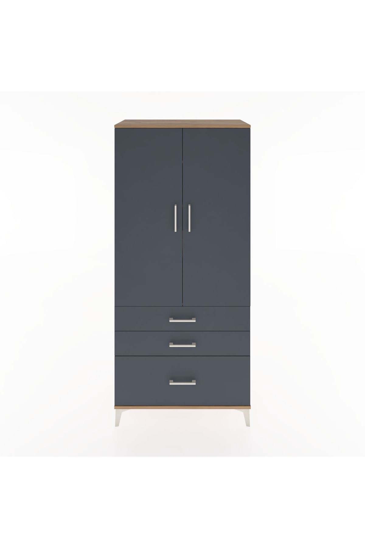 Hyperion Dolap 4 Raflı 3 Çekmeceli 2 Kapaklı 88x44x195 Çam-Antrasit