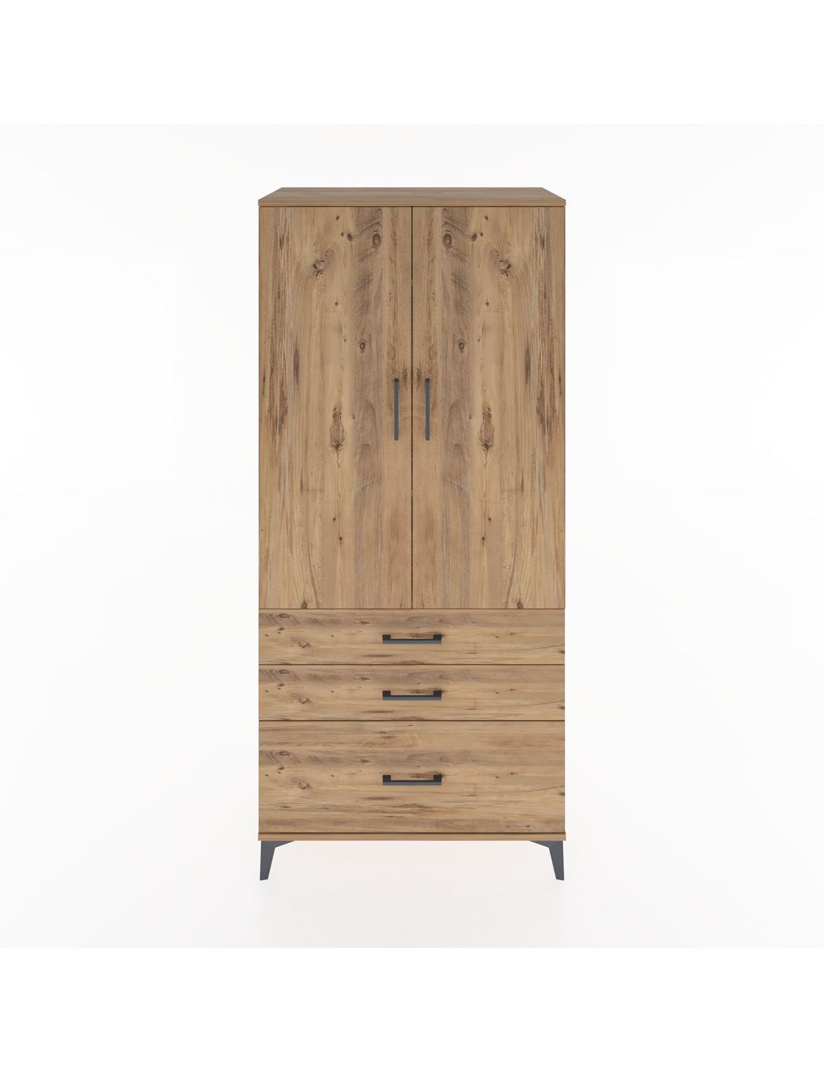 Hyperion Dolap 4 Raflı 3 Çekmeceli 2 Kapaklı 88x44x195 Çam-Çam