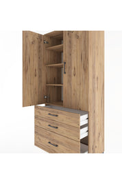 Hyperion Dolap 4 Raflı 3 Çekmeceli 2 Kapaklı 88x44x195 Çam-Çam