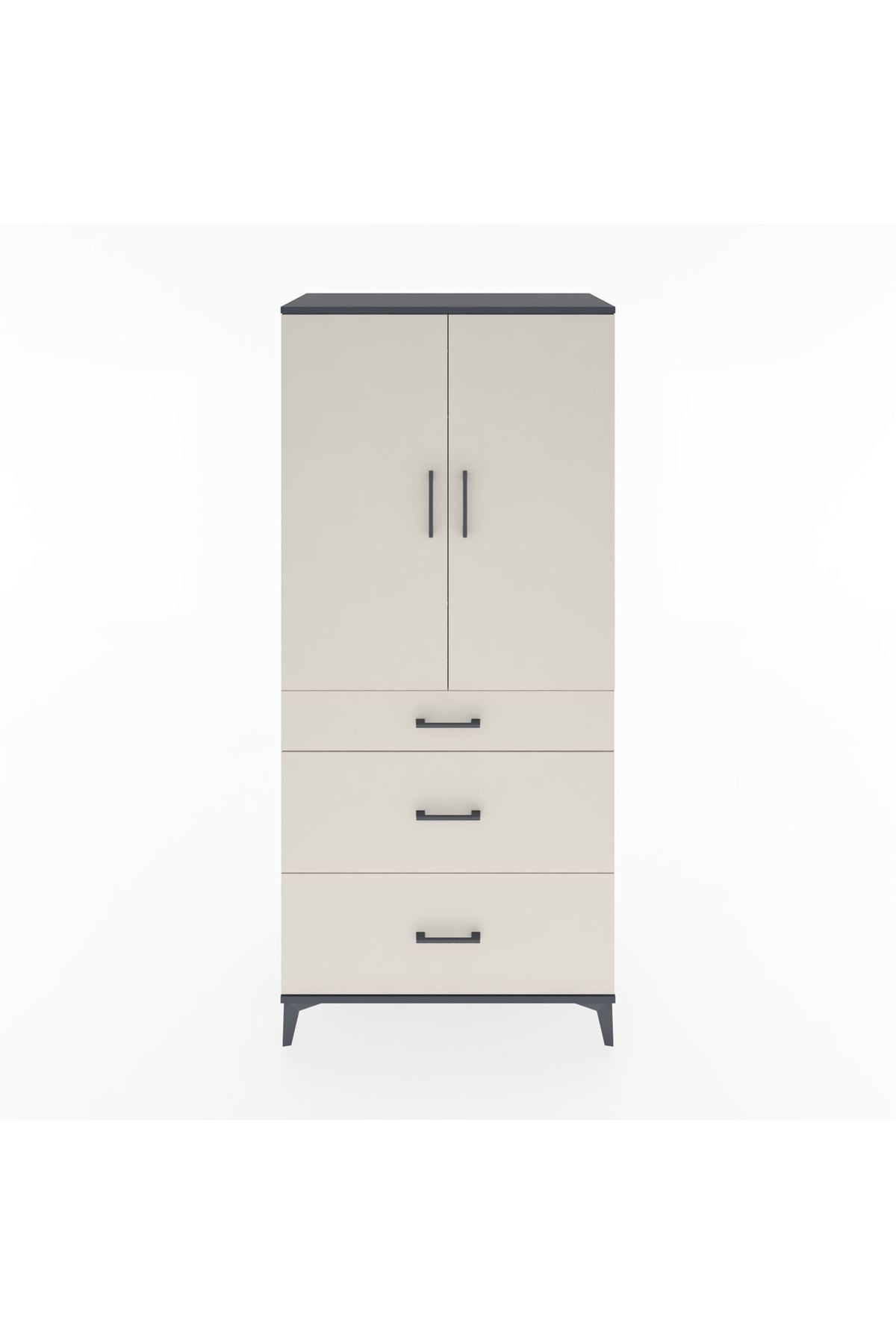 Hyperion Dolap Tek Raflı 3 Çekmeceli Tek Askılı 88x44x195 Antrasit-Aytaşı