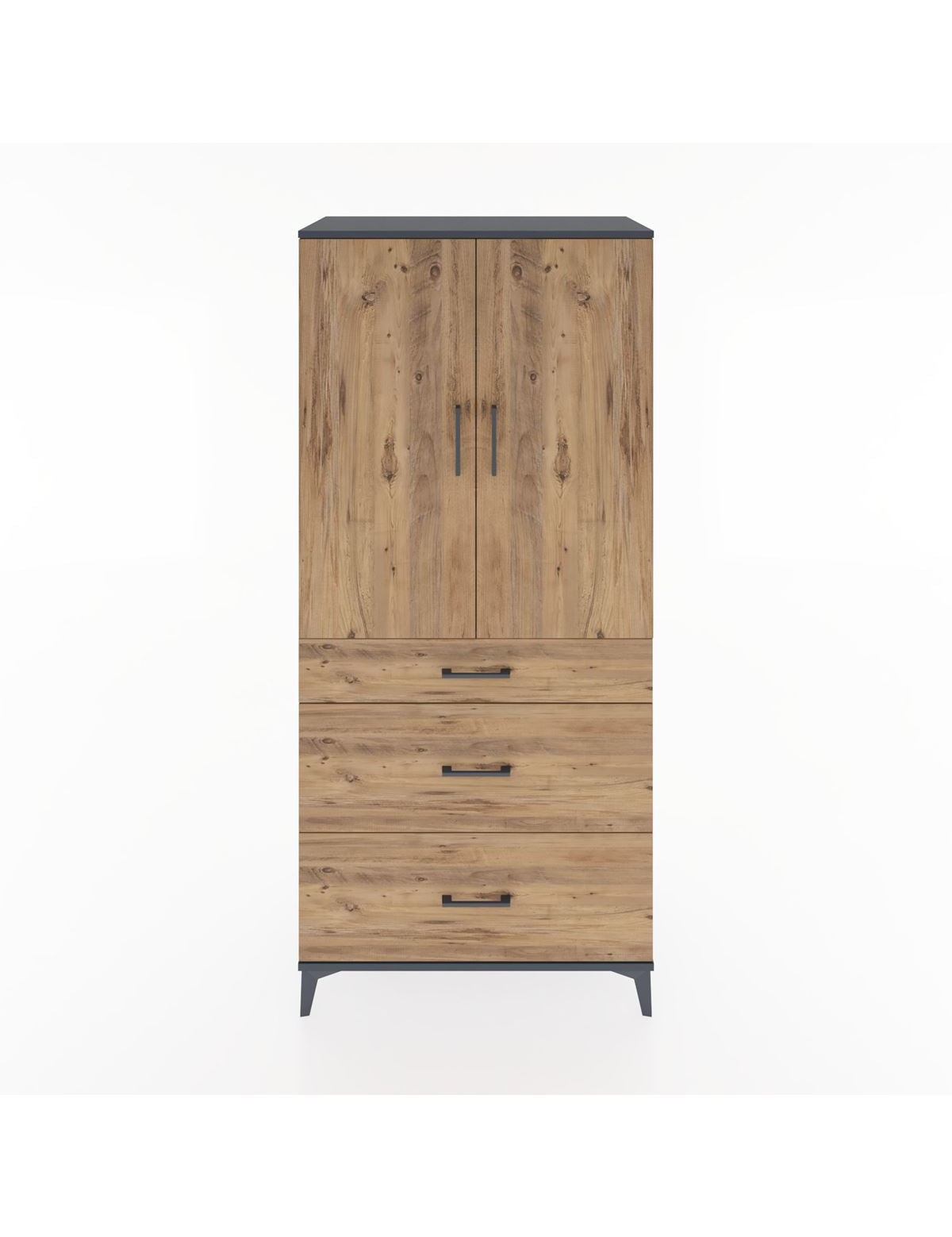 Hyperion Dolap Tek Raflı 3 Çekmeceli Tek Askılı 88x44x195 Antrasit-Çam