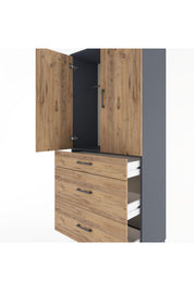 Hyperion Dolap Tek Raflı 3 Çekmeceli Tek Askılı 88x44x195 Antrasit-Çam