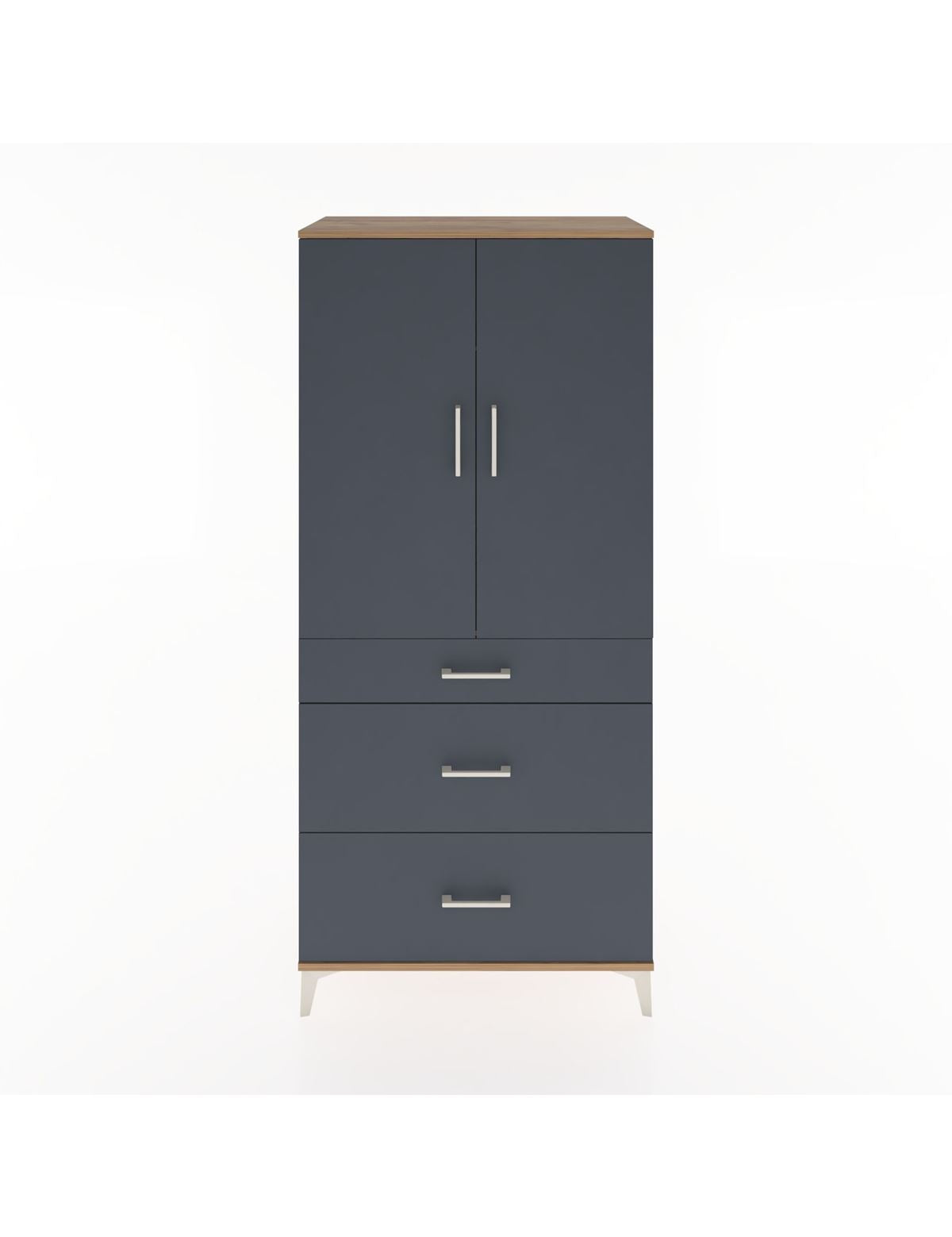 Hyperion Dolap Tek Raflı 3 Çekmeceli Tek Askılı 88x44x195 Çam-Antrasit