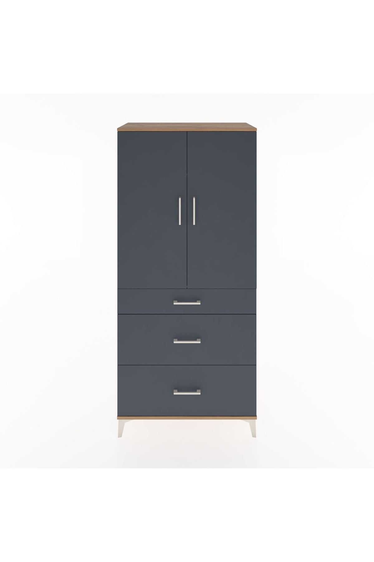 Hyperion Dolap Tek Raflı 3 Çekmeceli Tek Askılı 88x44x195 Çam-Antrasit
