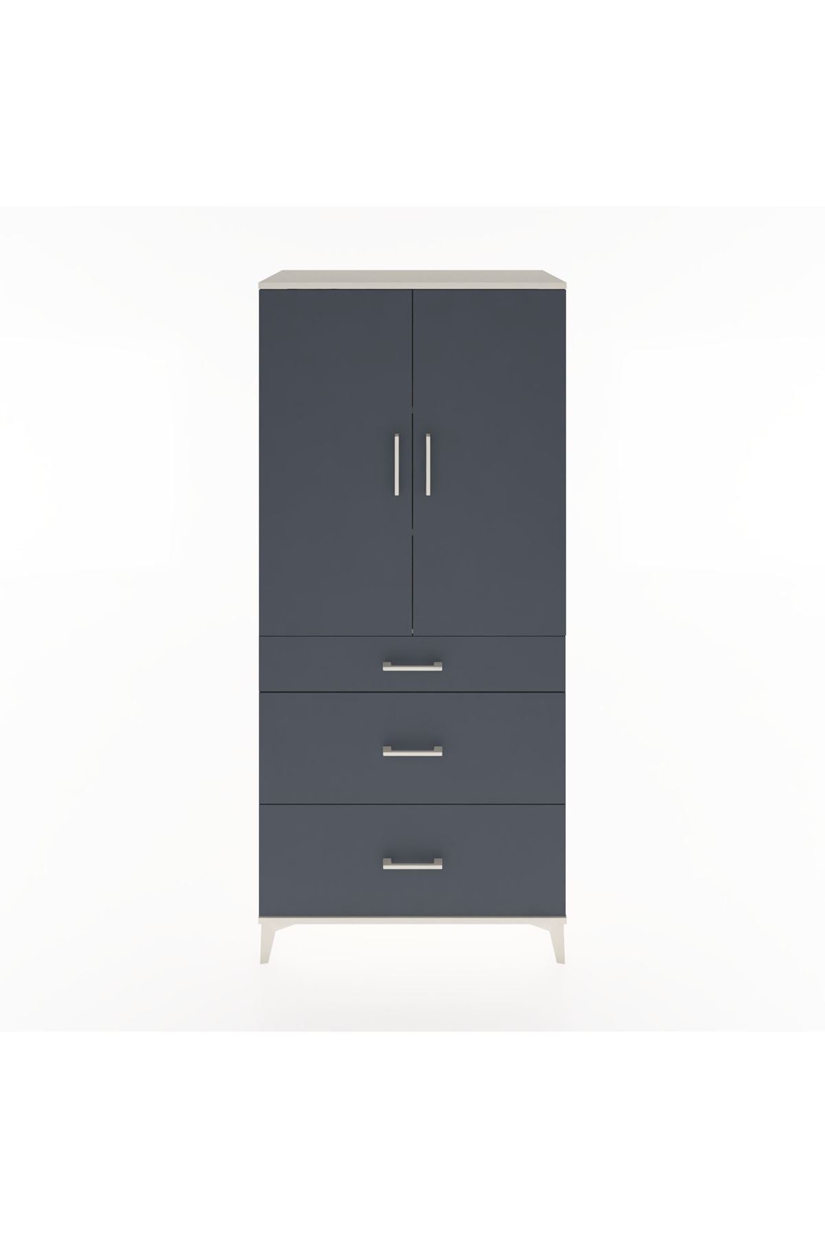 Hyperion Dolap 3 Raflı 3 Çekmeceli 2 Kapaklı 88x44x195 Aytaşı-Antrasit