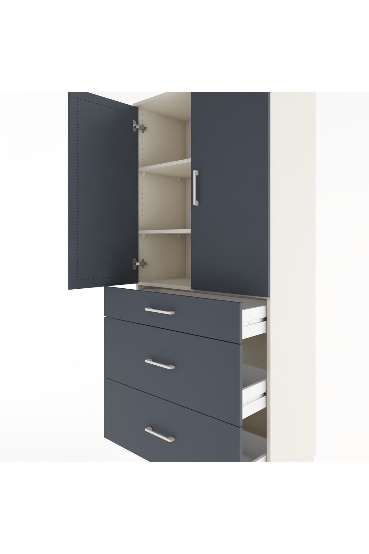 Hyperion Dolap 3 Raflı 3 Çekmeceli 2 Kapaklı 88x44x195 Aytaşı-Antrasit