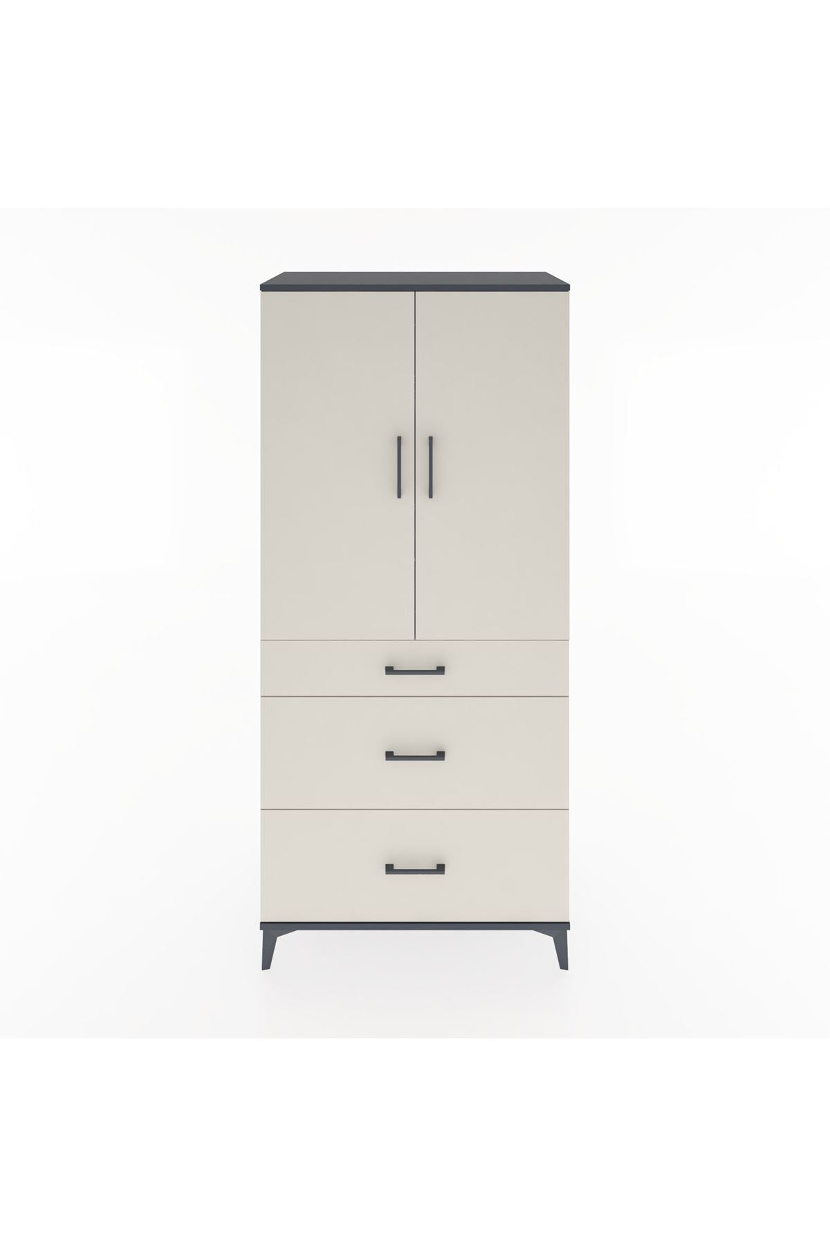 Hyperion Dolap 3 Raflı 3 Çekmeceli 2 Kapaklı 88x44x195 Antrasit-Aytaşı
