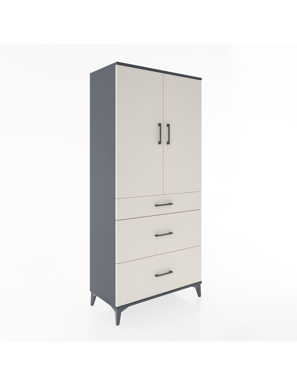 Hyperion Dolap 3 Raflı 3 Çekmeceli 2 Kapaklı 88x44x195 Antrasit-Aytaşı