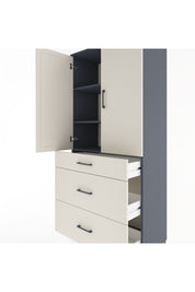 Hyperion Dolap 3 Raflı 3 Çekmeceli 2 Kapaklı 88x44x195 Antrasit-Aytaşı