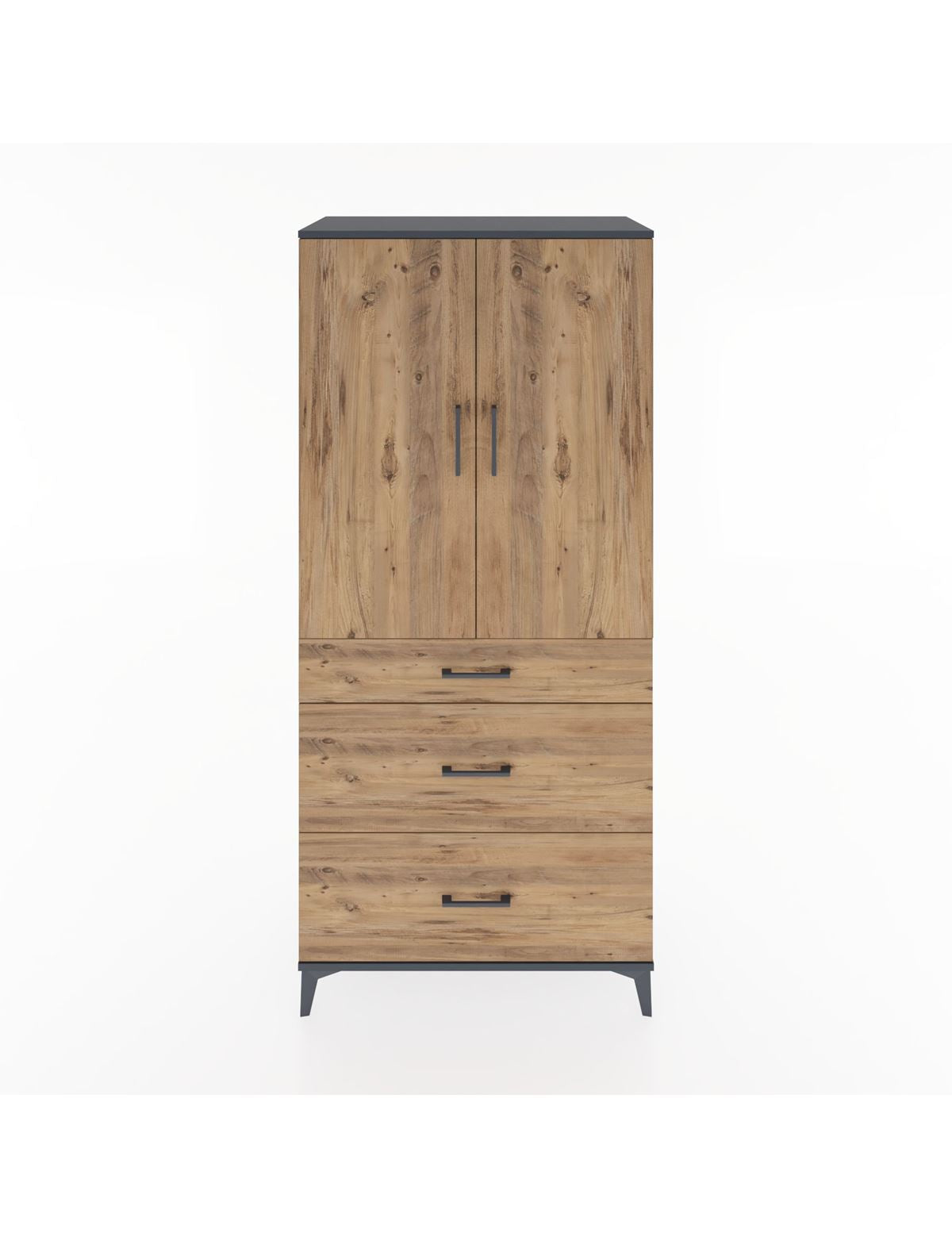 Hyperion Dolap 3 Raflı 3 Çekmeceli 2 Kapaklı 88x44x195 Antrasit-Çam