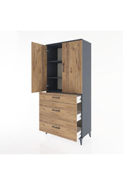 Hyperion Dolap 3 Raflı 3 Çekmeceli 2 Kapaklı 88x44x195 Antrasit-Çam