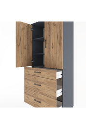 Hyperion Dolap 3 Raflı 3 Çekmeceli 2 Kapaklı 88x44x195 Antrasit-Çam