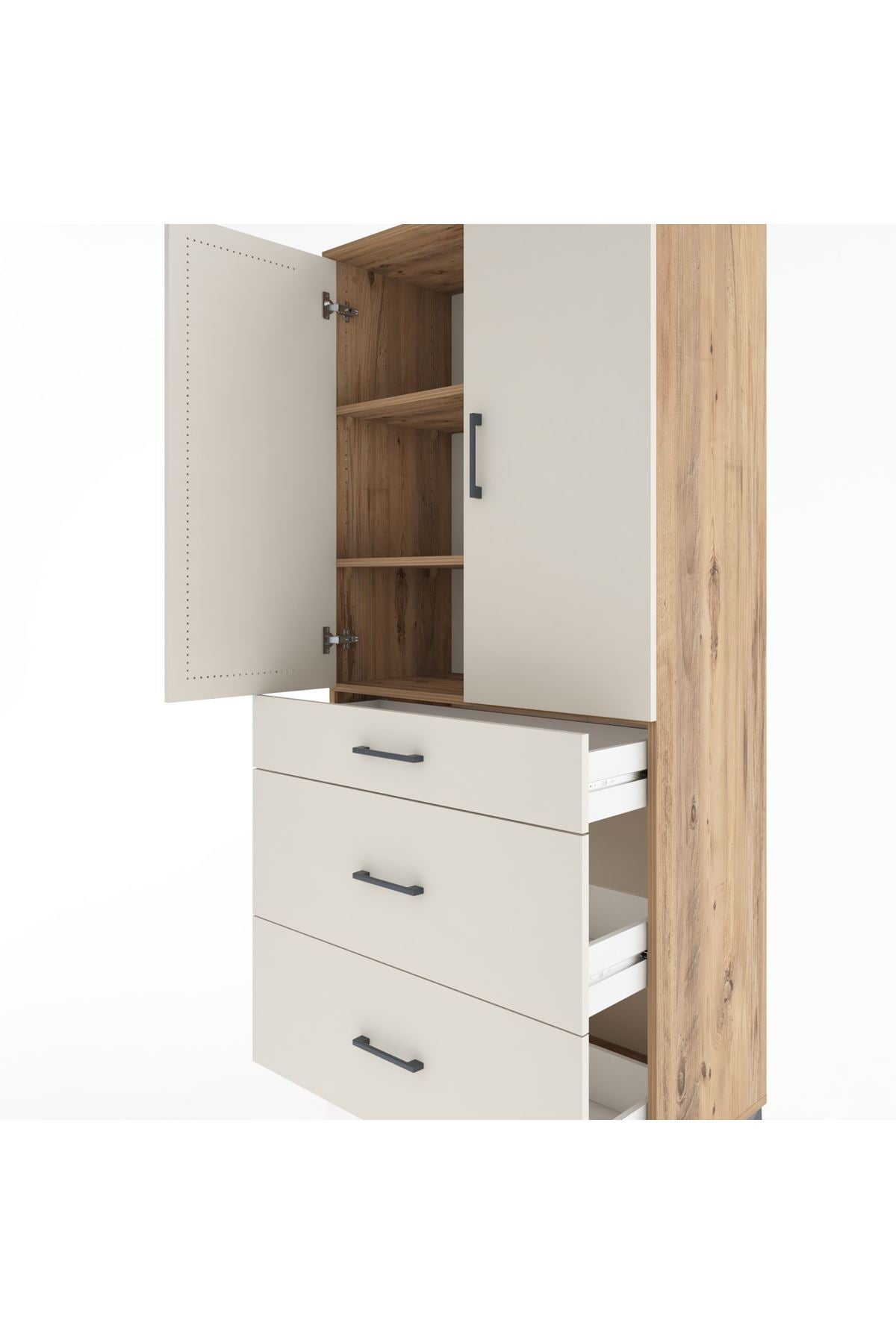 Hyperion Dolap 3 Raflı 3 Çekmeceli 2 Kapaklı 88x44x195 Çam-Aytaşı
