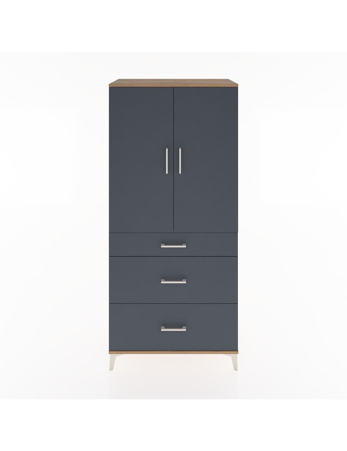 Hyperion Dolap 3 Raflı 3 Çekmeceli 2 Kapaklı 88x44x195 Çam-Antrasit