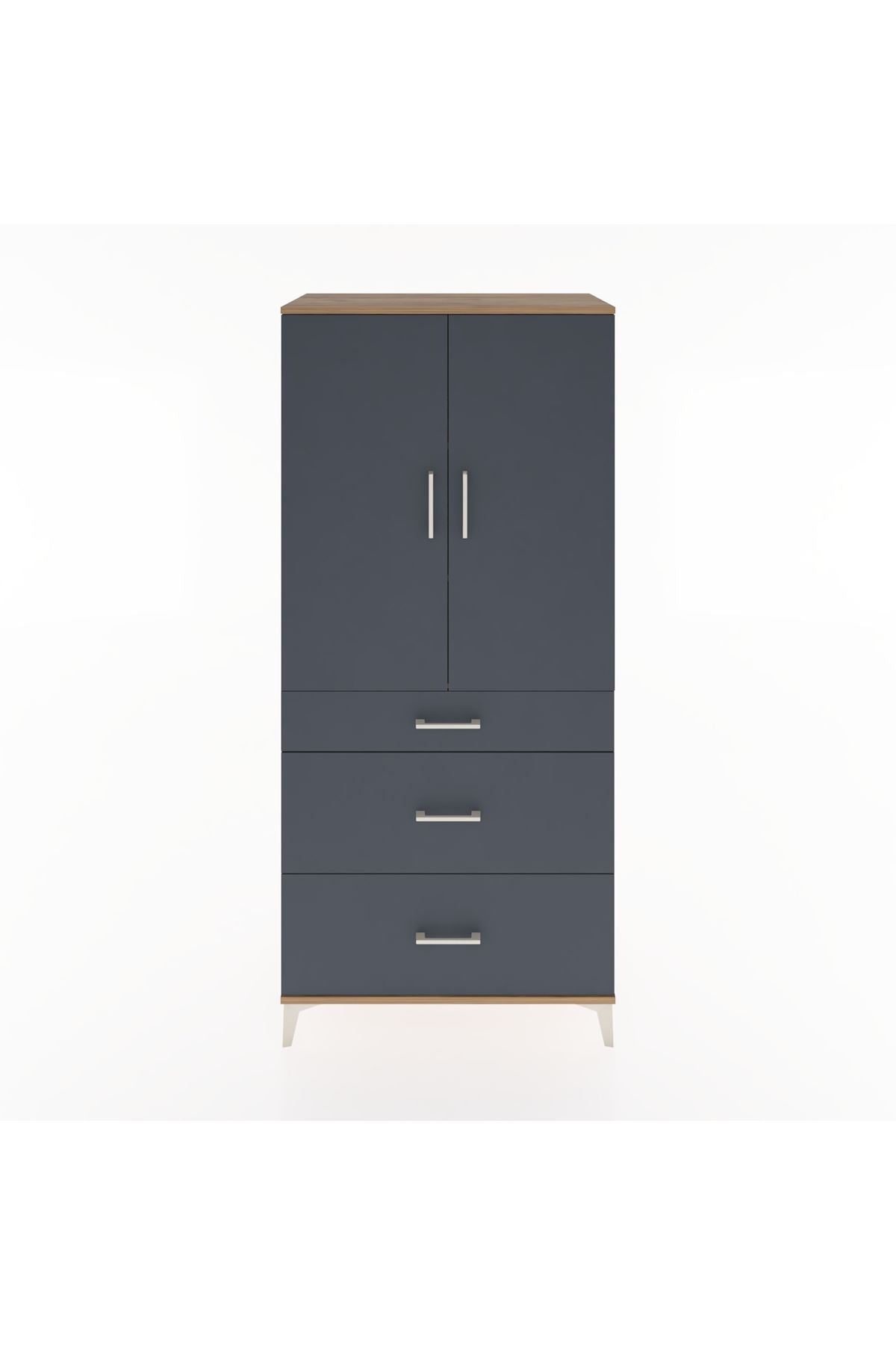 Hyperion Dolap 3 Raflı 3 Çekmeceli 2 Kapaklı 88x44x195 Çam-Antrasit