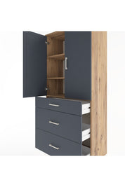 Hyperion Dolap 3 Raflı 3 Çekmeceli 2 Kapaklı 88x44x195 Çam-Antrasit