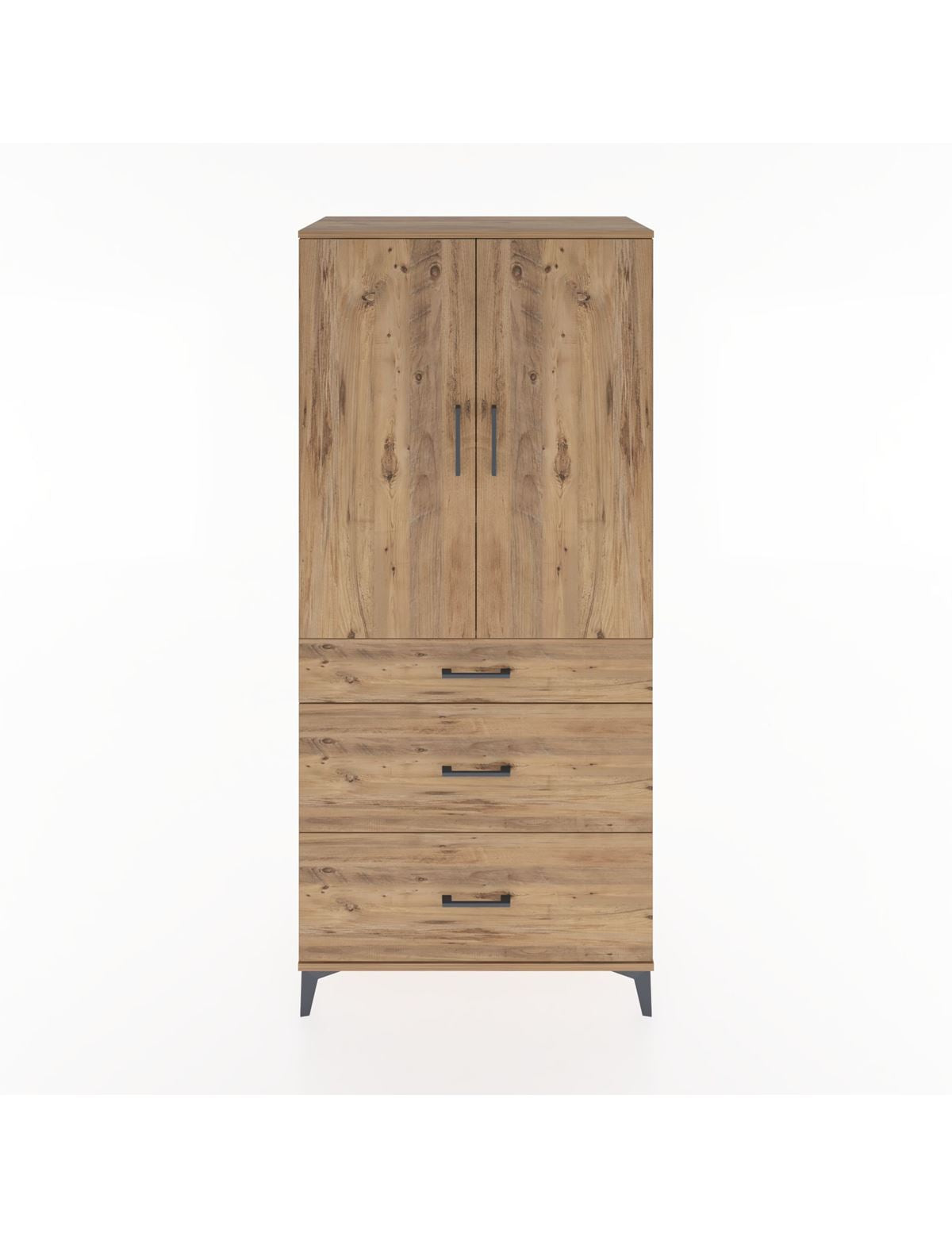 Hyperion Dolap 3 Raflı 3 Çekmeceli 2 Kapaklı 88x44x195 Çam-Çam