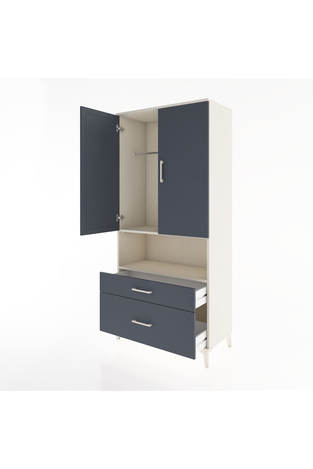 Hyperion Dolap 2 Raflı 2 Çekmeceli Tek Askılı 88x44x195 Aytaşı-Antrasit