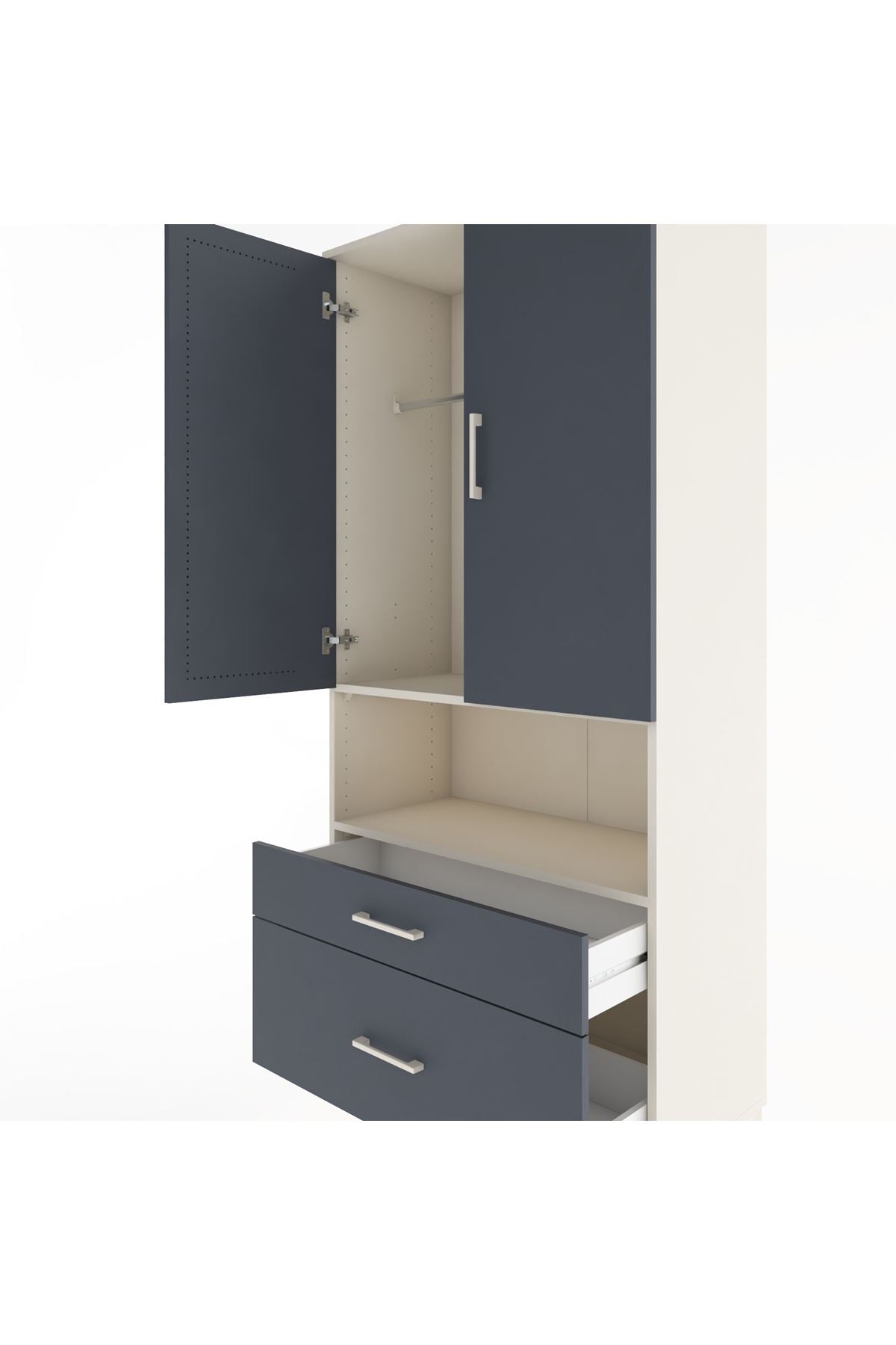 Hyperion Dolap 2 Raflı 2 Çekmeceli Tek Askılı 88x44x195 Aytaşı-Antrasit