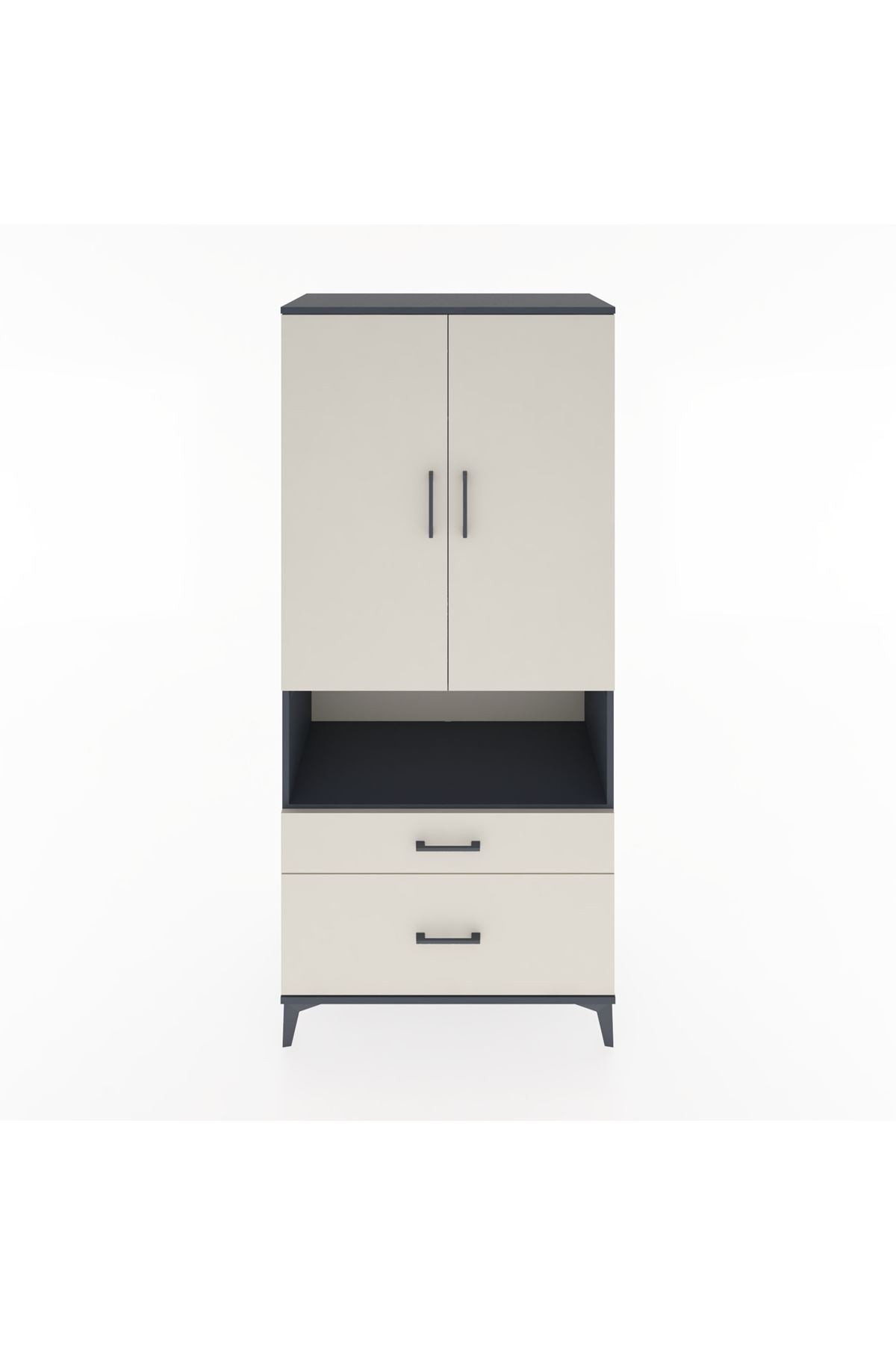 Hyperion Dolap 2 Raflı 2 Çekmeceli Tek Askılı 88x44x195 Antrasit-Aytaşı