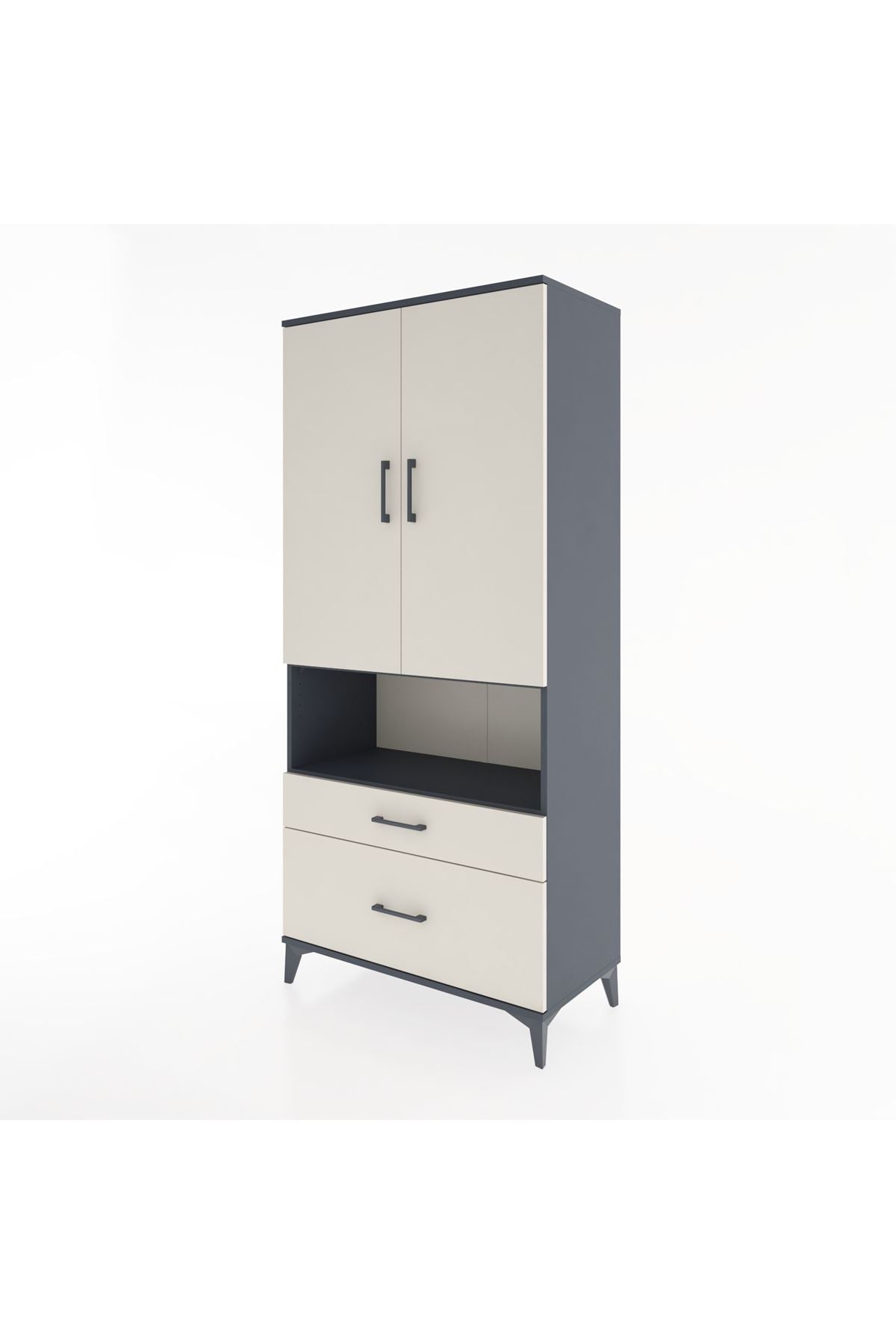 Hyperion Dolap 2 Raflı 2 Çekmeceli Tek Askılı 88x44x195 Antrasit-Aytaşı