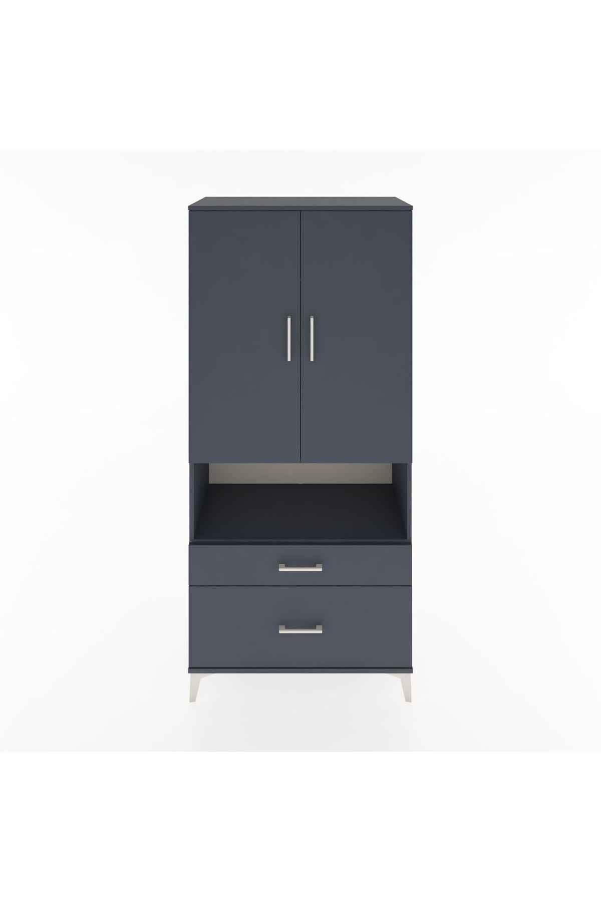 Hyperion Dolap 2 Raflı 2 Çekmeceli Tek Askılı 88x44x195 Antrasit-Antrasit