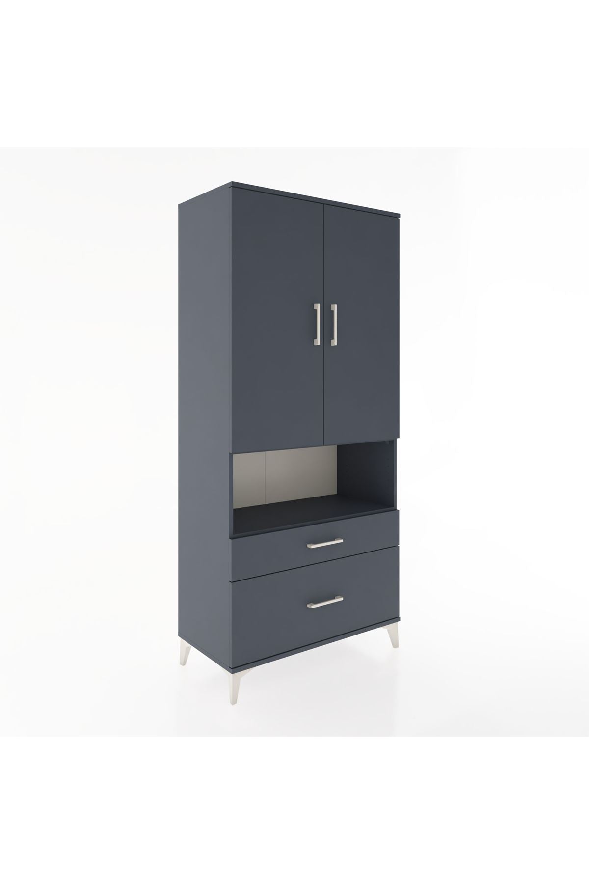 Hyperion Dolap 2 Raflı 2 Çekmeceli Tek Askılı 88x44x195 Antrasit-Antrasit