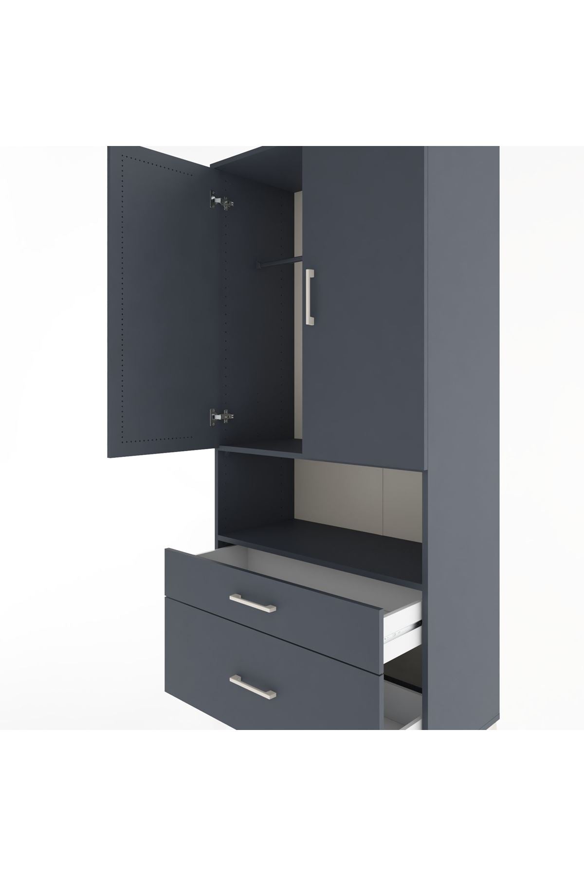 Hyperion Dolap 2 Raflı 2 Çekmeceli Tek Askılı 88x44x195 Antrasit-Antrasit