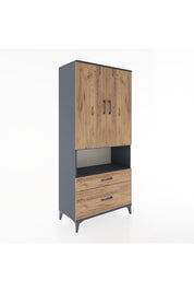 Hyperion Dolap 2 Raflı 2 Çekmeceli Tek Askılı 88x44x195 Antrasit-Çam