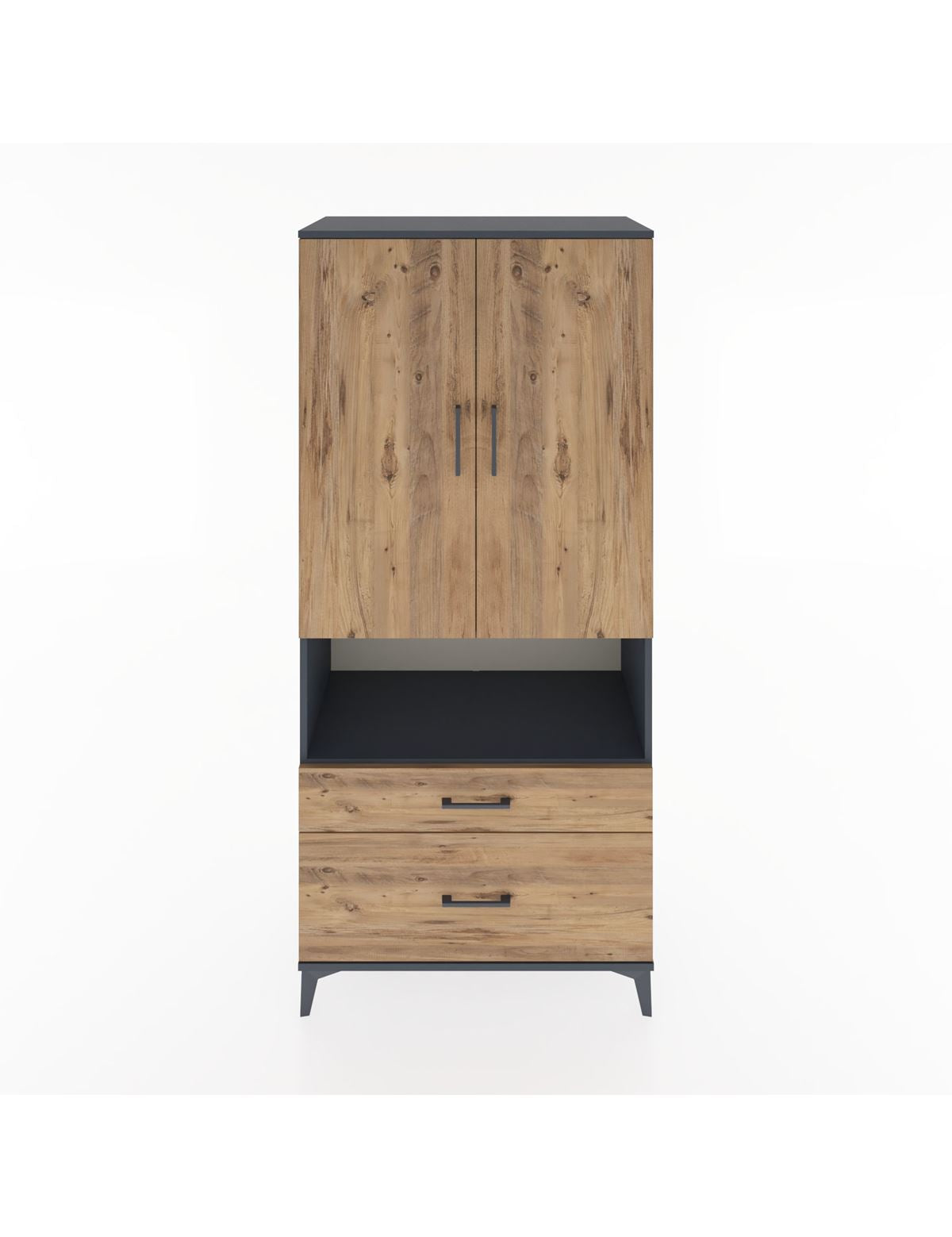 Hyperion Dolap 2 Raflı 2 Çekmeceli Tek Askılı 88x44x195 Antrasit-Çam