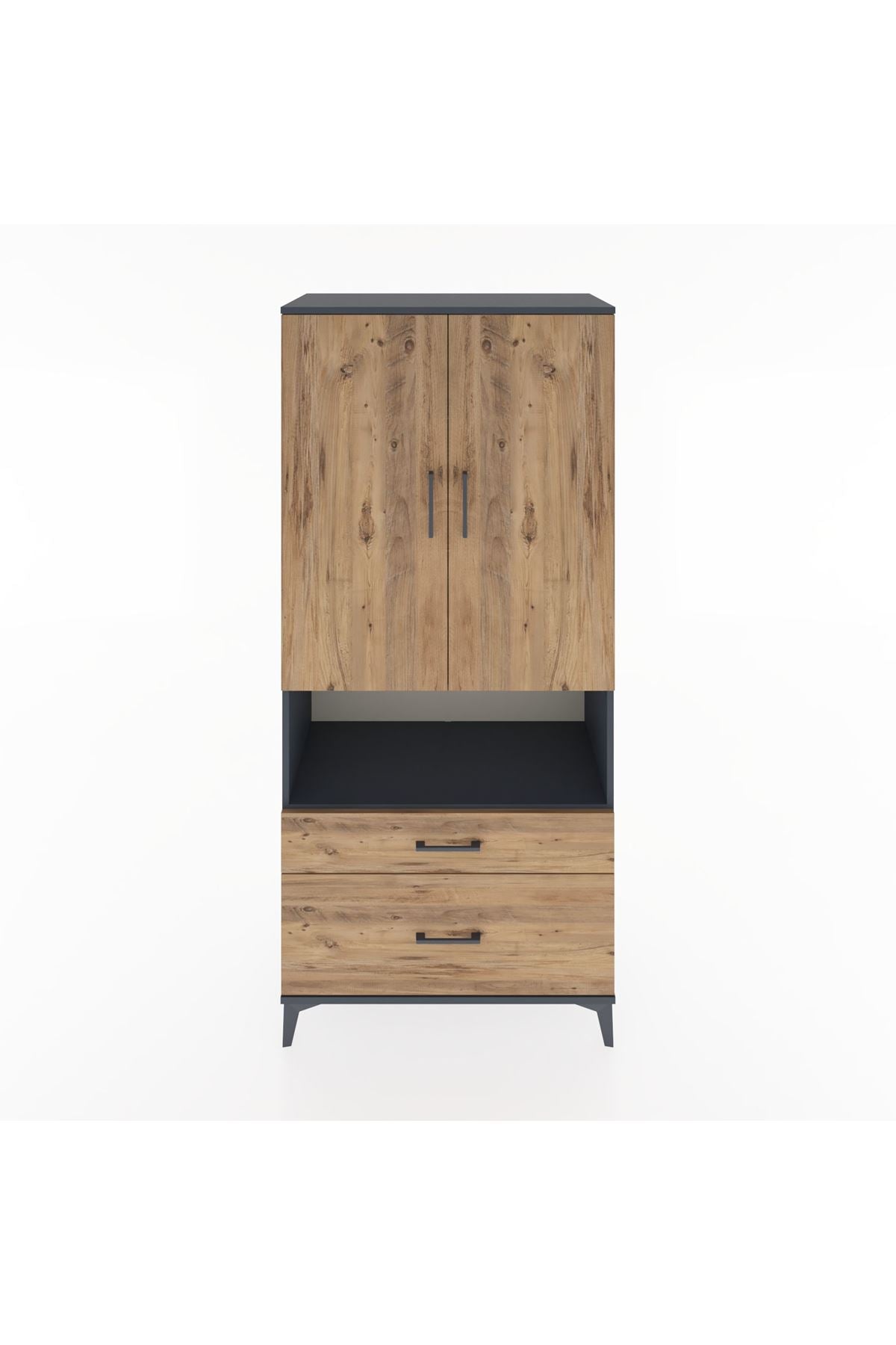 Hyperion Dolap 2 Raflı 2 Çekmeceli Tek Askılı 88x44x195 Antrasit-Çam