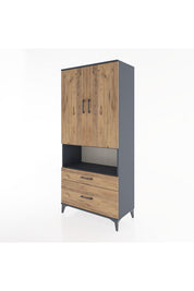 Hyperion Dolap 2 Raflı 2 Çekmeceli Tek Askılı 88x44x195 Antrasit-Çam