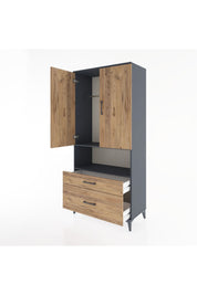 Hyperion Dolap 2 Raflı 2 Çekmeceli Tek Askılı 88x44x195 Antrasit-Çam