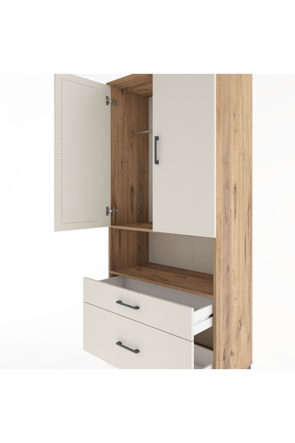 Hyperion Dolap 2 Raflı 2 Çekmeceli Tek Askılı 88x44x195 Çam-Aytaşı