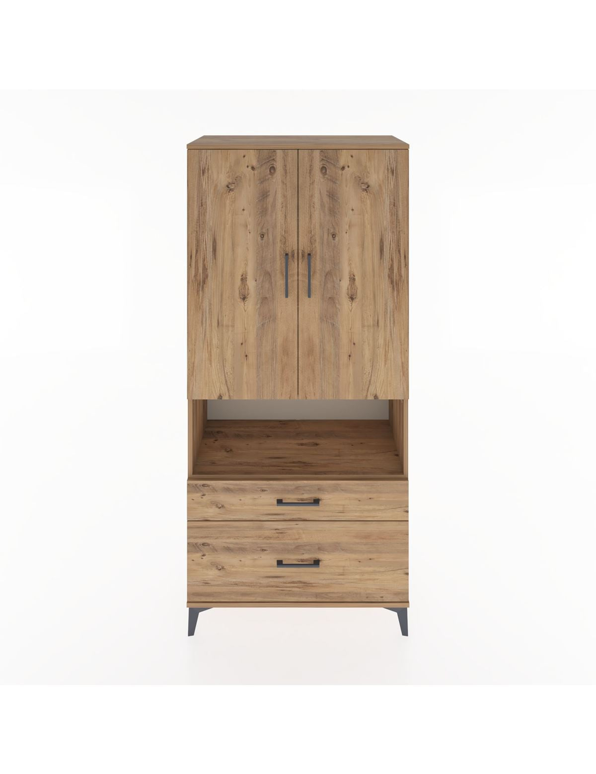 Hyperion Dolap 2 Raflı 2 Çekmeceli Tek Askılı 88x44x195 Çam-Çam